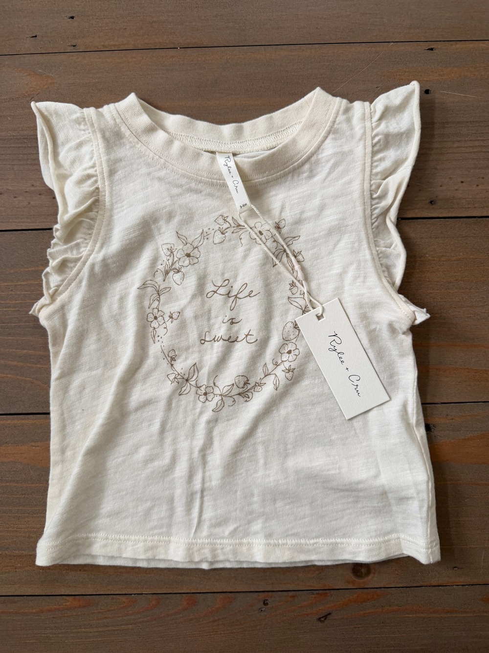 NWT Rylee + Cru Cream 'Life is Sweet' Flutter-Sleeve Tee - 3-6 Months